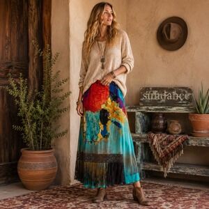 Anathea By Parakian Italy Abstract Mesh Lace Maxi‎ Skirt S Boho Festival Artsy